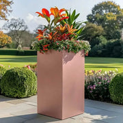 75cm Zinc Galvanised Brushed Rose Gold Copper Finish Tall Square Planter
